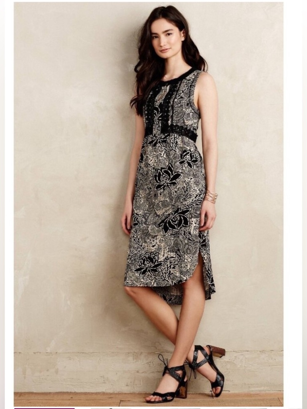 Anthropologie HOLDING HORSES Floral Crochet Lace Midi Dress